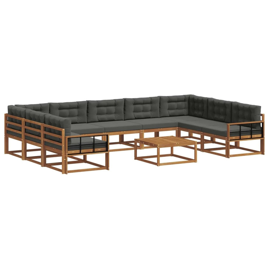 vidaXL Outdoor-Sofagarnitur aus Akazienholz in L-Form, 10-teiliges Set in Anthrazit mit wetterfesten Kissen - Bild 2