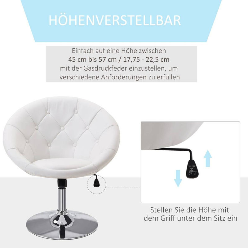 HOMCOM Arbeitshocker Drehhocker aus PU-Leder und Stahl in Weiß, B/T/H: 56 x 42 x 78-90 cm - Bild 3