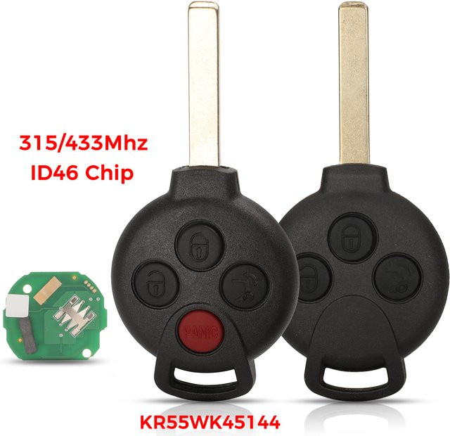 Jingyuqin Remote Key KR55WK45144 ID46-7941 Chip 3/4 Tasten für Mercedes-Benz MB Smart 451 2007-2013 mit Keyless Entry in Schwarz - Bild 1