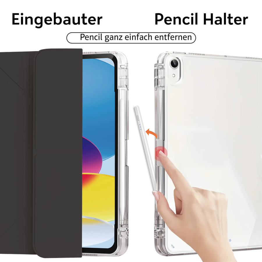 Chenxiaotong Schutzhülle für iPad 10.2 Zoll (2019-2021) mit Stifthalter und Y-Ständer, transparent/schwarz - Bild 3