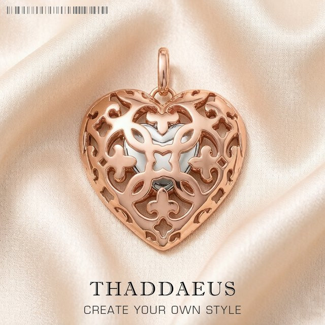 Thaddaeus Anhänger, Herz-Medaillon, 925 Silber, Roségold, Damen - Bild 1