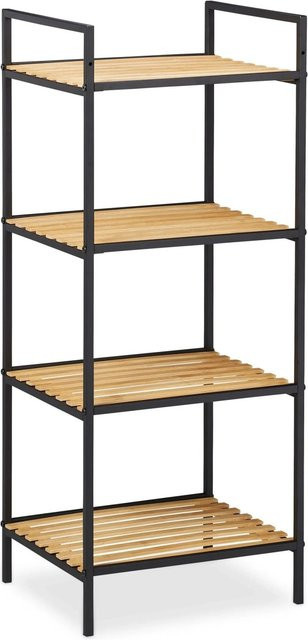 Relaxdays Standregal aus Bambus und Eisen in Braun und Schwarz mit 4 Ablagen, H x B x T: 95 x 39 x 32,5 cm - Bild 1