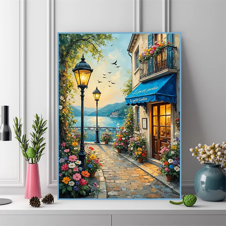 Momoart DIY Diamantmosaik Set Landschaft Stadt Illustration in Mehrfarbig mit runden Steinen - Bild 3