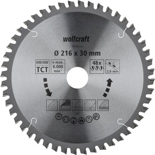 Wolfcraft Kapp- und Gehrungssägeblatt für Holz, Silber, Durchmesser: 216 mm, 48 Zähne - Bild 1