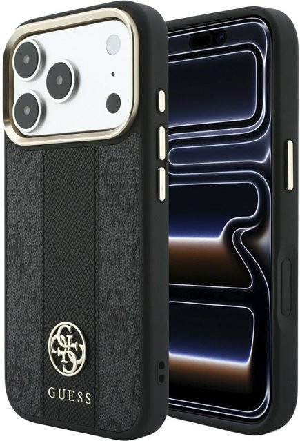 Guess MagSafe-Hülle für Apple iPhone 18 Pro Max und iPhone 17 Pro Max mit 4G Stripe und rundem klassischem Logo in Schwarz - Bild 1