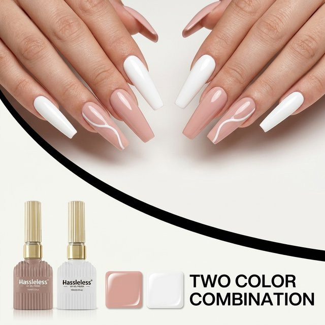 Hassleless Nagelgel-Set Nude Pink/Weiß, 15 ml, glänzend - Bild 1
