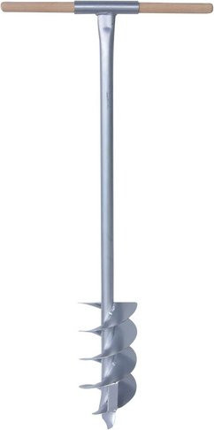 CONNEX Handbohrer für Erdboden aus Metall und Holz in Silber und Braun - Bild 1