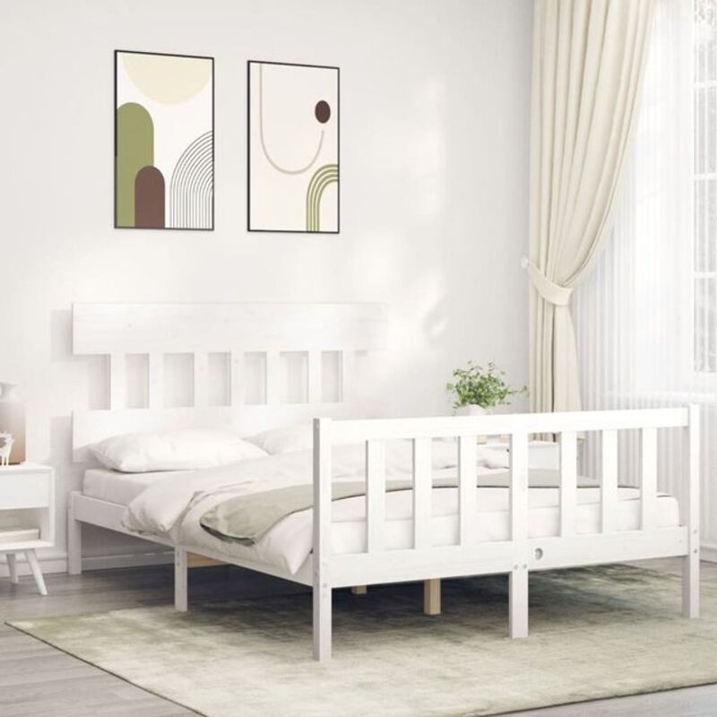 Massivholzbett Vidaxl aus Kiefer im Landhausstil, Weiß, B/T/H: 140 x 190 cm - Bild 1