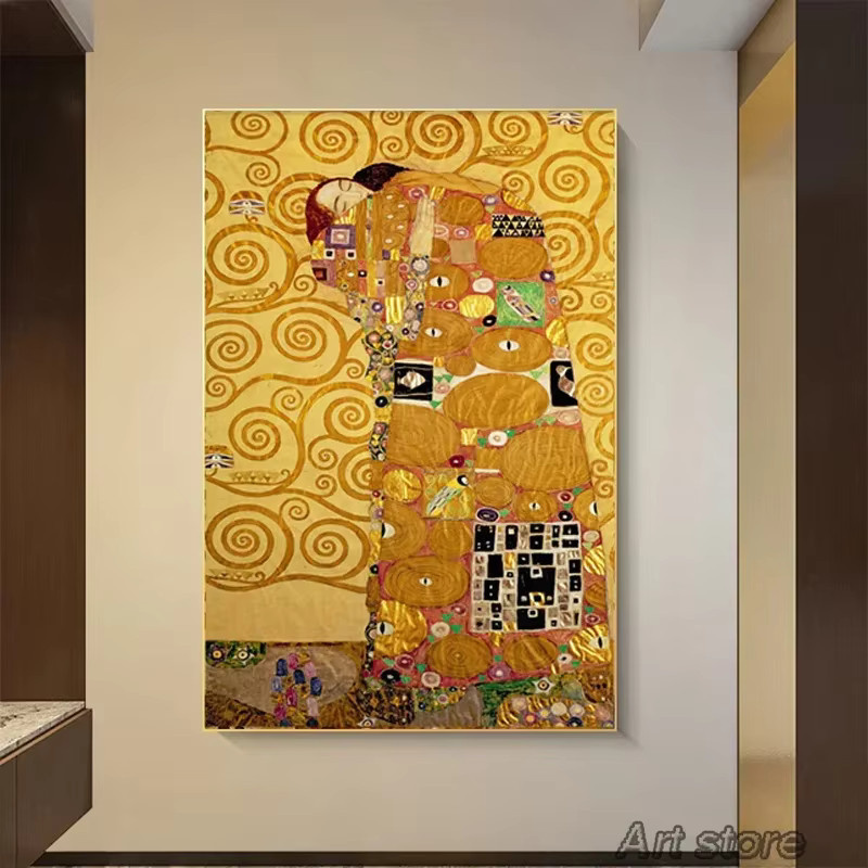 Potdemiel Leinwandbild Gustav Klimt Familie Kuss Gold Wandkunst für dein Wohnzimmer - Bild 2
