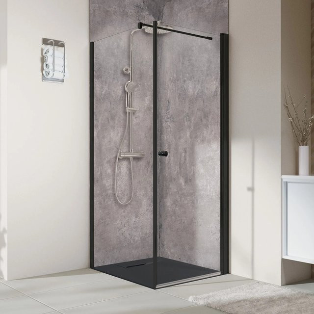 Breuer Duschkabine Elana 2.0 Eckdusche mit Drehtür und abgerundeten Profilen, Breite: 80 cm, Schwarz - Bild 1