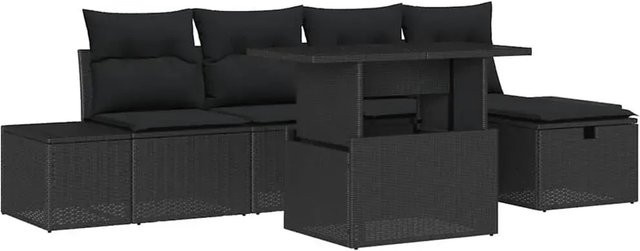 vidaXL 6-teilige Garten-Sofagarnitur aus Poly-Rattan in Schwarz mit Kissen und Stauraum - Bild 1