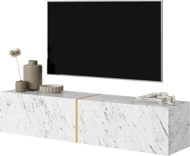 Selsey TV-Hängeboard Bisira in Weißer Marmoroptik und Gold, Breite: 140 cm - Bild 1