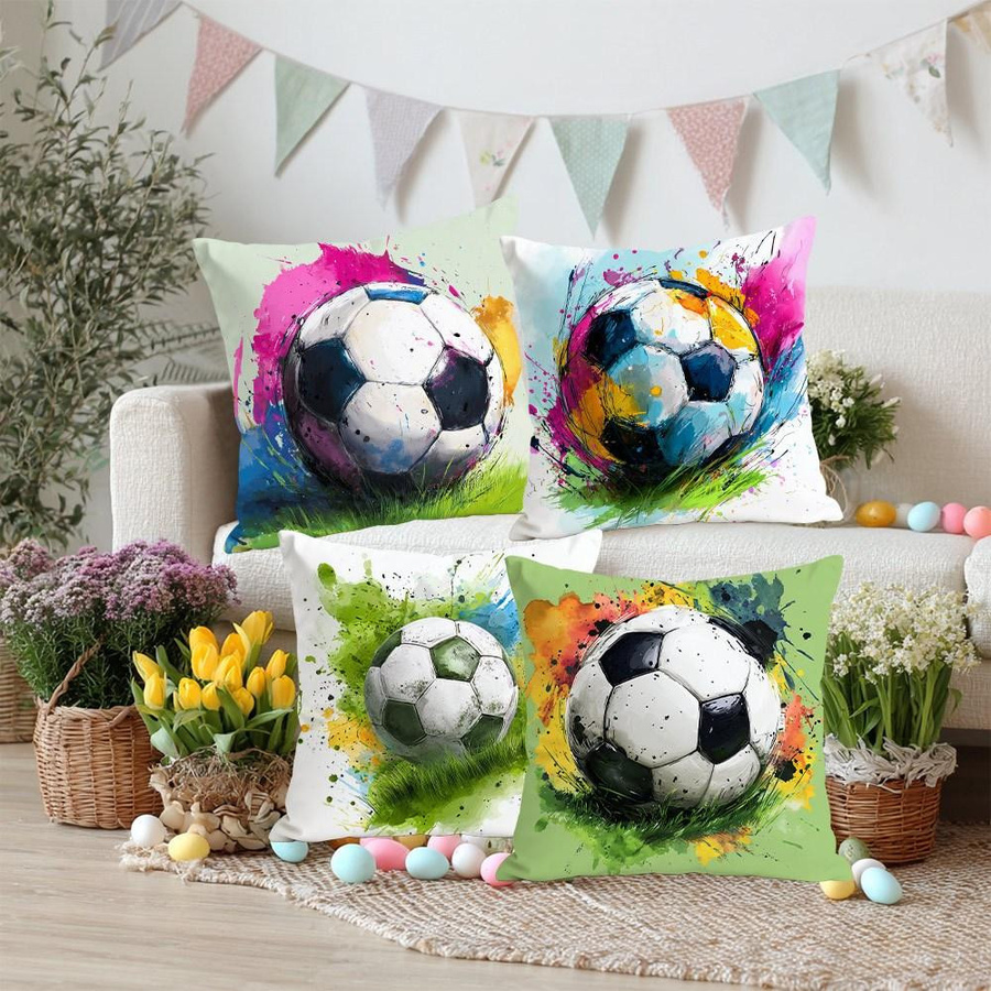 Kissenbezug mit Aquarell Graffiti Fußball Design aus kurzem Plüsch in Multicolor, B/T: 18 x 18 cm - Bild 2