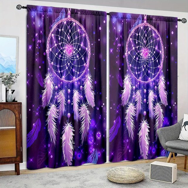 2er-Set Traumfänger Druckvorhang aus Polyester in Lila, halbtransparent mit Stangentasche für Schlafzimmer, Wohnzimmer und Büro, Breite: 52,5 cm, Höhe: 116 cm - Bild 1