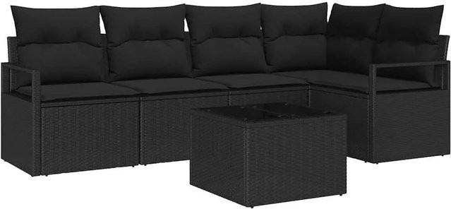 vidaXL Garten-Sofa-Set 6-teilig aus Poly-Rattan in Schwarz mit Polsterkissen und Tisch im L-Shape Design - Bild 1