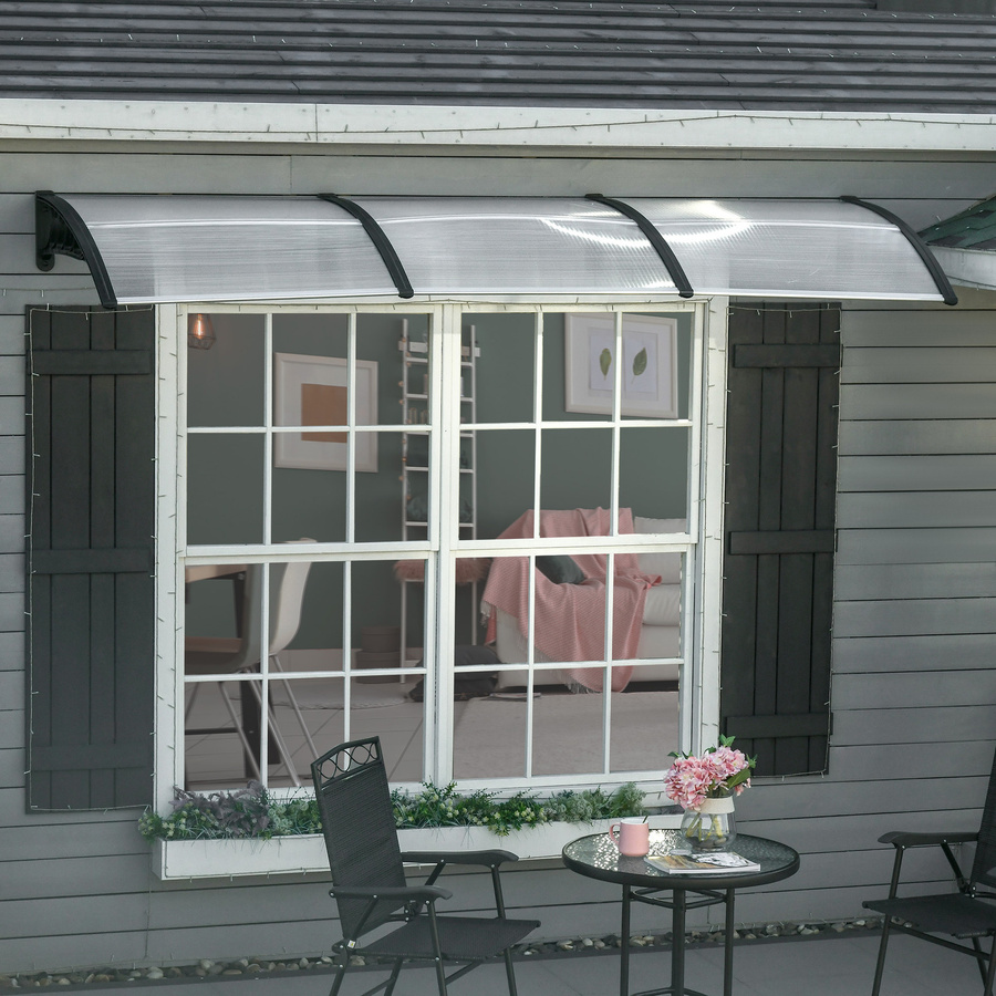 Outsunny Moderne Überdachung aus Aluminium und Polycarbonat für Balkon, Fenster und Türen, Schwarz und Transparent, B/T/H: 303 x 96 x 27 cm - Bild 2