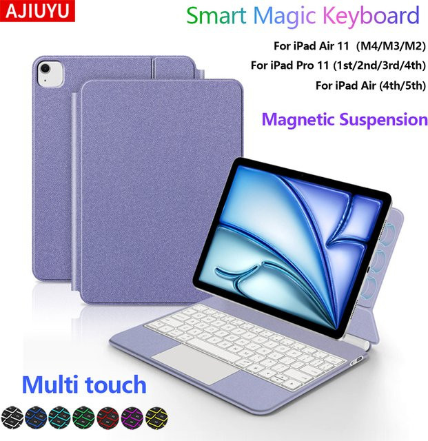 AJIUYU Magic Keyboard für iPad Air 11 und iPad Pro 11 Zoll Smart Multi-Touch Tastaturhülle in Purple - Bild 1