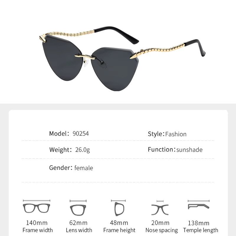 Cat-Eye-Sonnenbrille, randlos, Metall, Damen - Bild 3