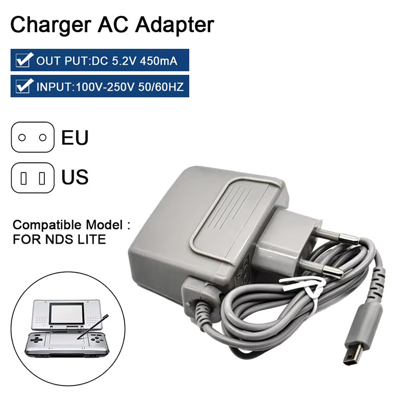 Nintendo DS Lite NDSL Reise-Wandladegerät mit EU- und US-Stecker in Grau - Bild 2