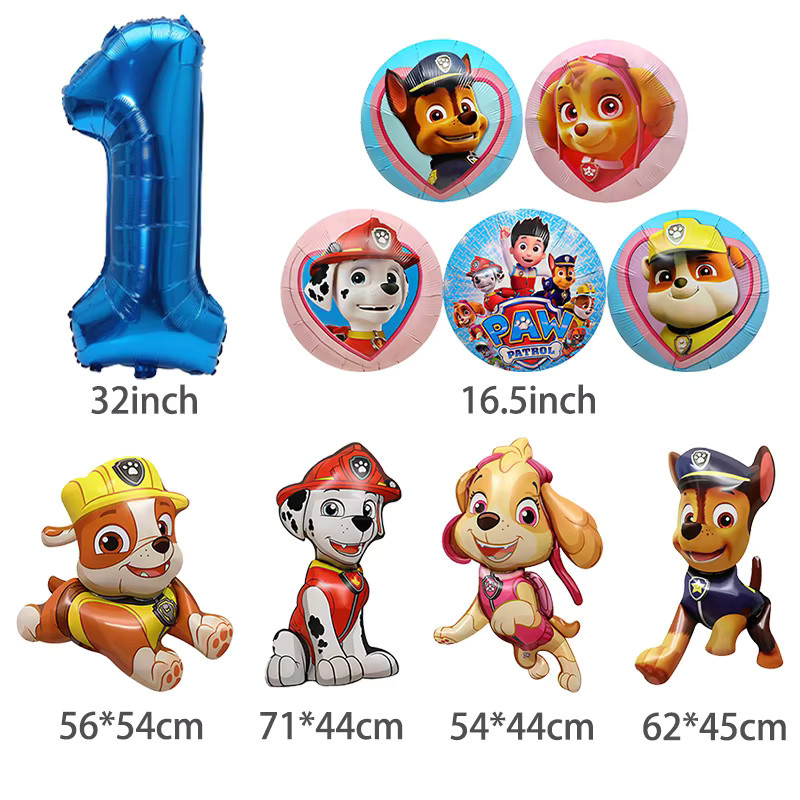 10-teiliges Paw Patrol Ballon-Set mit Hunde-Folienballons und Zahlenballons in Blau und Rosa für Kindergeburtstage, Durchmesser: 81,28 cm - Bild 2
