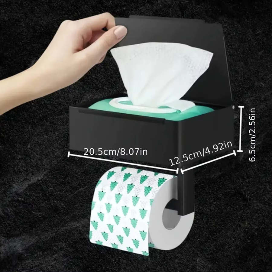 Ouelico Toilettenpapierhalter aus Edelstahl in Schwarz zur Wandmontage mit Ablagefach und Feuchttücher-Spender - Bild 1
