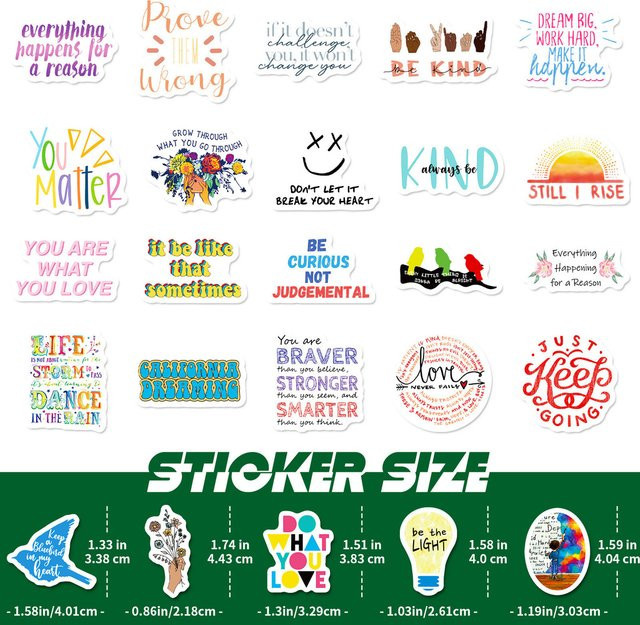 50 Stück wasserdichte Gepäckaufkleber mit englischen Slogans von YourLife Store, Durchmesser: 4 cm, Mehrfarbig - Bild 1