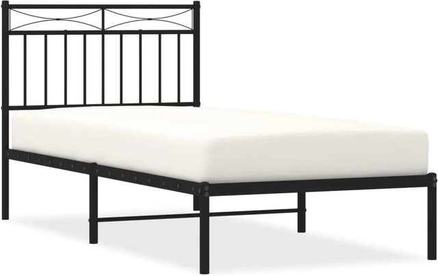 vidaXL Bettgestell aus Metall mit Kopfteil in Schwarz, B/T/H: 90 x 190 cm - Bild 1