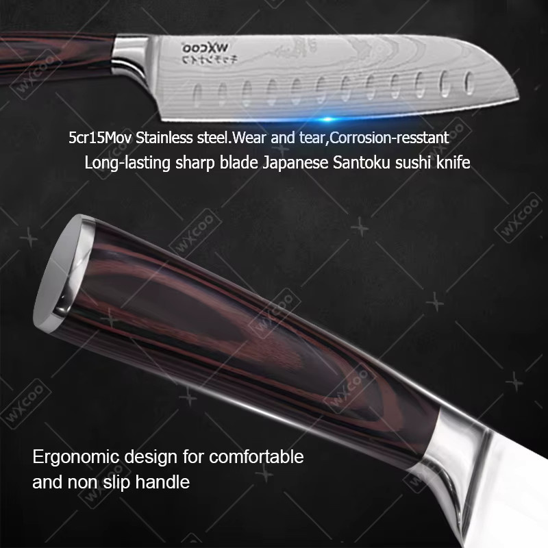 WXCOO 5-teiliges Edelstahl-Messerset mit Santoku-Messer, Fischmesser und Schere im japanischen Stil - Bild 2