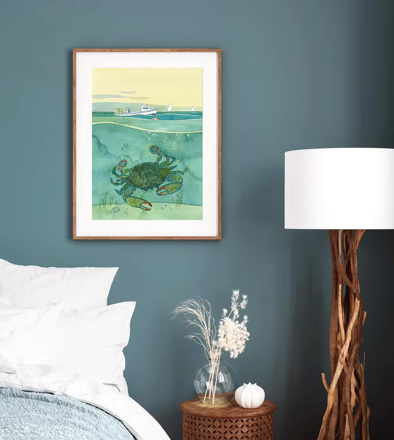 Maritime Unterwasser-Krabben-Aquarell-Wandbild von SHENCHEN in Mehrfarbig auf Papier - Bild 2