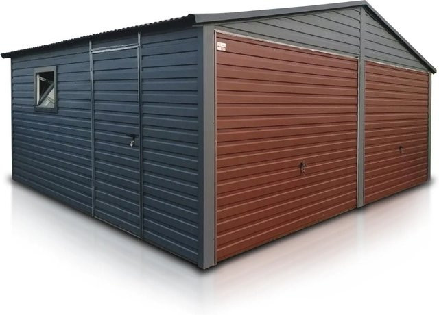 Liderstal Doppelgarage Standard aus Trapezprofilblech mit Satteldach und Schwingtor in Graphit, B: 600 cm, T: 500 cm, H: 280 cm - Bild 1