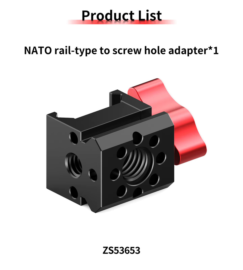 DJI NATO-Klemmhalterung Erweiterungsadapter in Schwarz für Gimbal-Stabilisatoren RS3 RS4 RS5 mit 1/4" und 3/8" Gewindeloch für Videoleuchten und Monitore - Bild 3