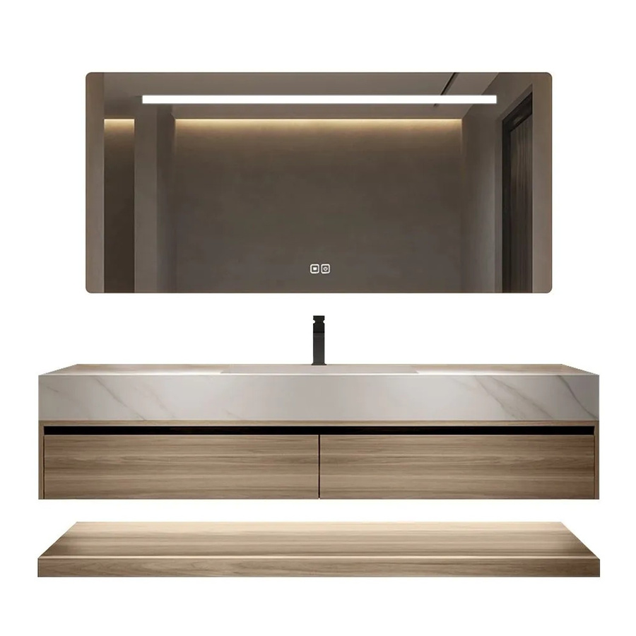 360Home Badezimmer Waschbecken Set mit Unterschrank und Spiegelschrank in Weiß und Holzoptik, B/T/H: 130 x 55 x 25 cm - Bild 2