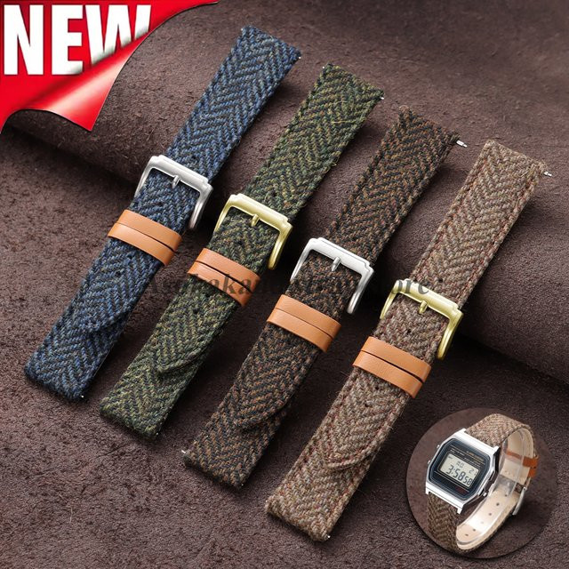 Uhrenarmband Vintage, Tweed, Nylon, Leder, Unisex - Bild 1