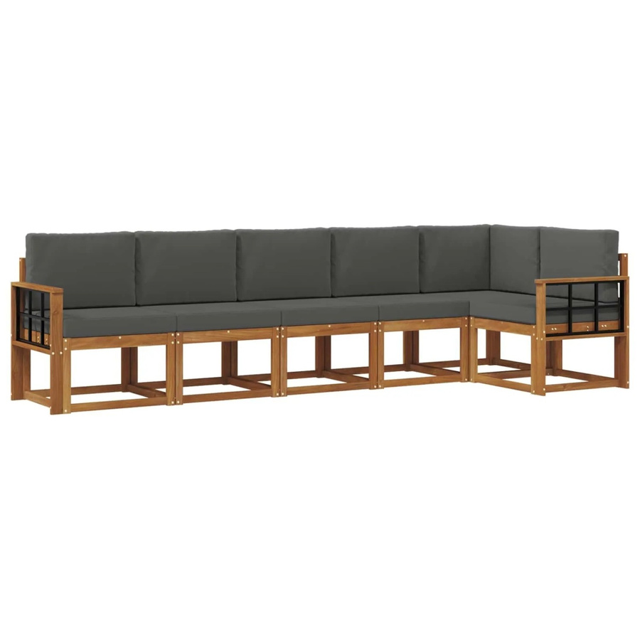 vidaXL Outdoor-Sofagarnitur in L-Form aus Akazienholz mit 6 Kissen, Beige und Anthrazit - Bild 2