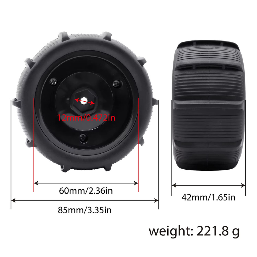 JJRC RC Auto Reifen, 1/16, 1/14, 12mm Hex-Radreifen, Schwarz, Gummi - Bild 3