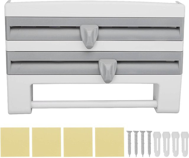 CosyHome Multifunktionaler Frischhaltefolienhalter zur Wandmontage mit Ablage in Grau und Blau - Bild 1