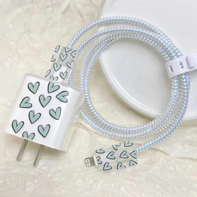 Schutzhülle mit Kirsch-Design für Apple iPhone 20 W US Ladegeräte inklusive USB-Kabelwickler - Bild 1