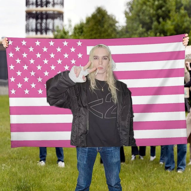 2hollis Wandteppich mit hängender Flagge, pink gestreift mit Sternen, rechteckig, B/H: 60 x 60 cm - Bild 1