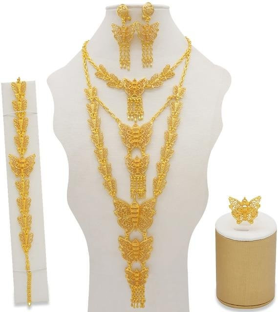 Schmuck-Set Halskette & Ohrring, Messing, Gold, Damen - Bild 1