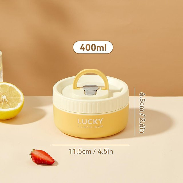WORTHBUY Tragbare Thermo-Lunchbox aus Edelstahl mit Besteck, auslaufsicher und mikrowellengeeignet, Bento-Box-Set, braun - Bild 1