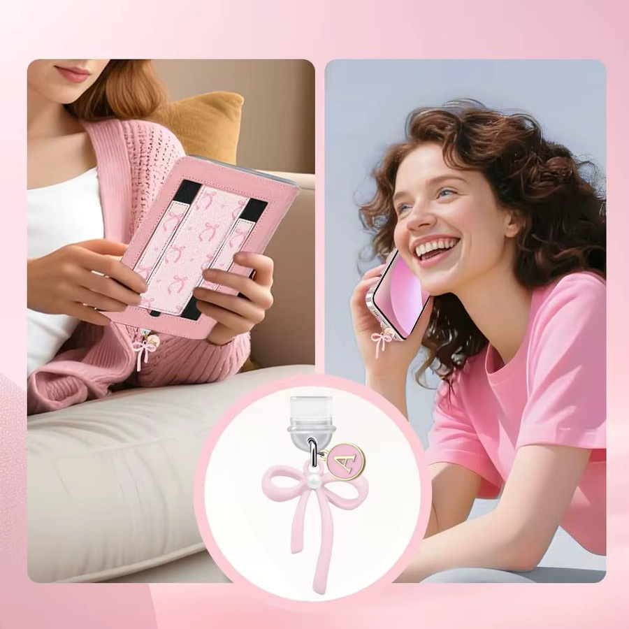 Personalisierter Staubstopfen mit rosa Schleife für USB-C-Schnittstelle als Handy-Dekoration - Bild 3