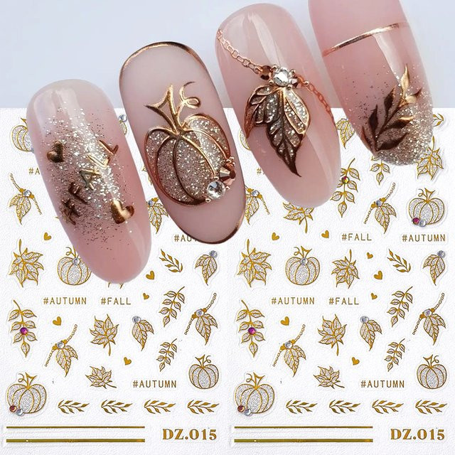 Full Beauty Nagelaufkleber, Gold Glitter, Herbst Kürbis Blatt, 2 Stück - Bild 1
