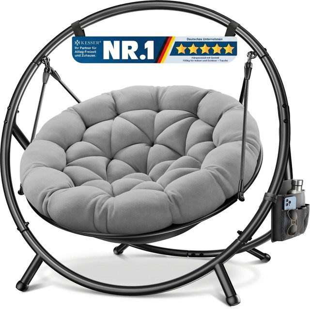 KESSER Hängesessel BALI mit Gestell und Kissen, Hängeschaukel in Grau für Indoor und Outdoor, belastbar bis 150 kg - Bild 1