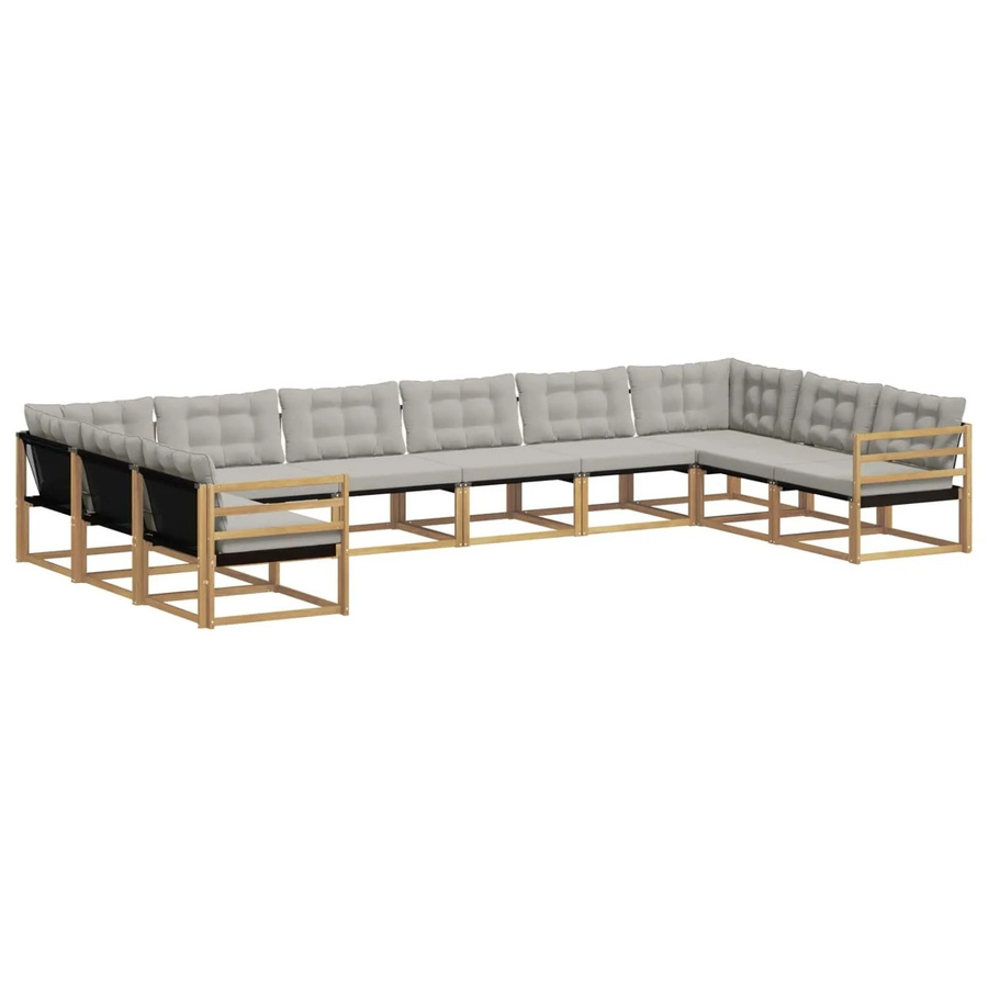 vidaXL Outdoor-Sofagarnitur 10-tlg. in U-Form aus Akazienholz mit Textilene und Kissen, Weiß-Hellgrau - Bild 2