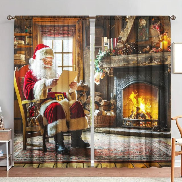 2er-Set Weihnachtsmann Vorhang aus Polyester in Weiß für die Weihnachtsdekoration, B: 52,5 cm, H: 116 cm - Bild 1