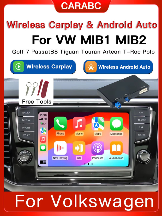 CARABC Kabelloses CarPlay und Android Auto Modul für VW Volkswagen Skoda Octavia A5 Golf 7 Polo Passat B8 MIB MIB2 Mirror Link Decoder Box, Schwarz - Bild 7