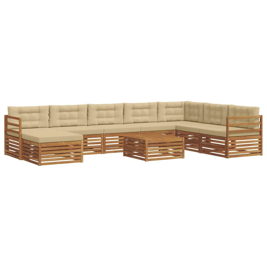 vidaXL Sofagarnitur 9-teilig aus Akazien-Massivholz in Natur und Beige mit UV-beständigen Polstern und Armlehnen - Bild 2