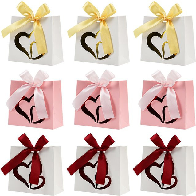 12 Stück Geschenkboxen aus Papier mit Herz-Design und Band in Gold für Valentinstag und Hochzeiten - Bild 1