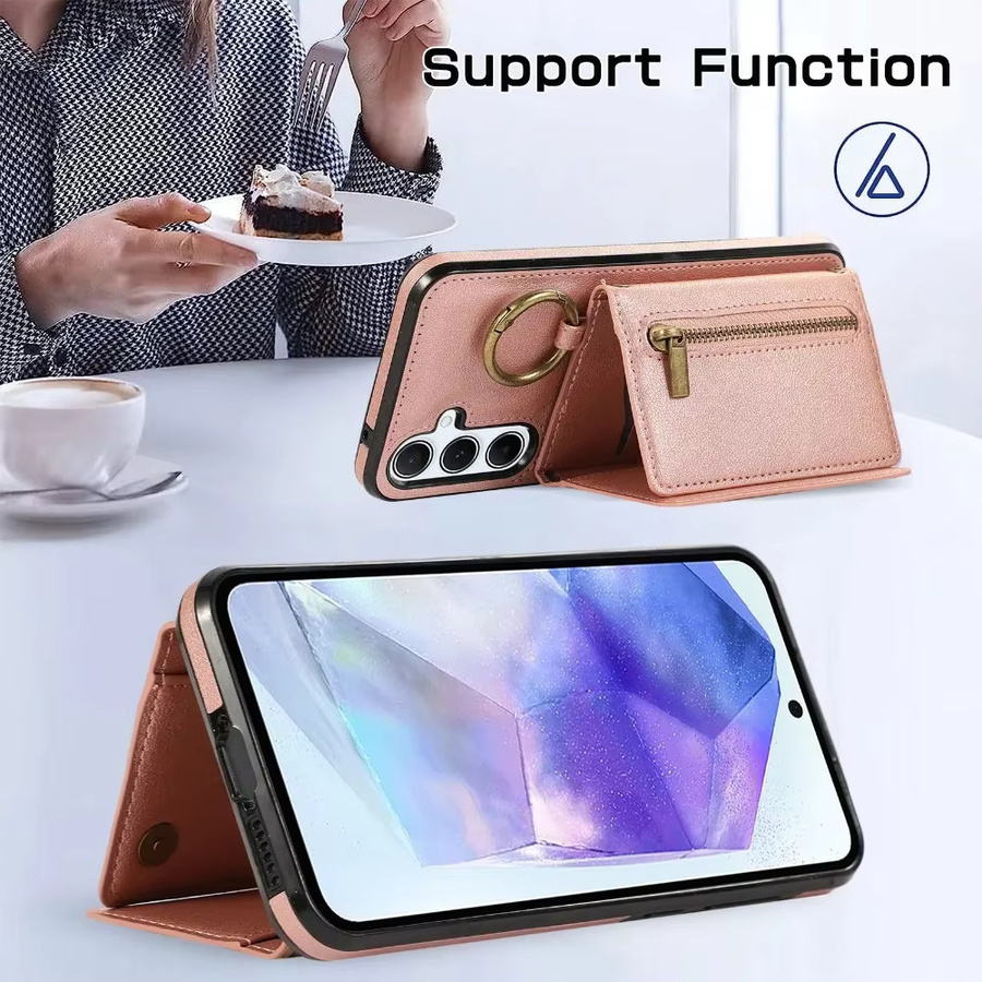 Leder-Crossbody-Handyhülle für Samsung Galaxy S24 S25 S26 Ultra S23 FE S22 S21 Plus A57 A37 A56 A36 A16 mit Kartenhalter und Brieftasche in Braun und Pink - Bild 5