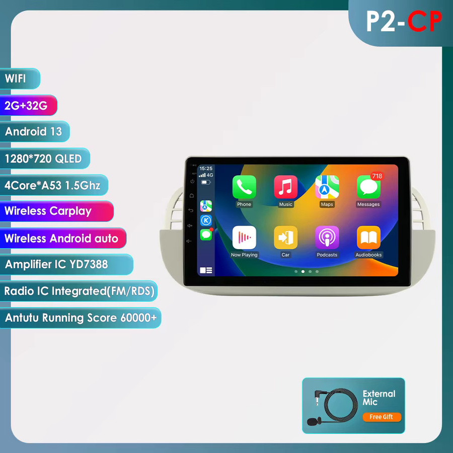 Hizpo 9-Zoll Android Autoradio für Fiat 500 (2007-2014) mit Navigation, GPS, Carplay, 4G, DSP, RDS, Bluetooth und 8G/128G Speicher - Bild 6